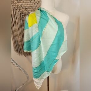 Vana Elegant Teal and Yellow Silk Scarf 24X24